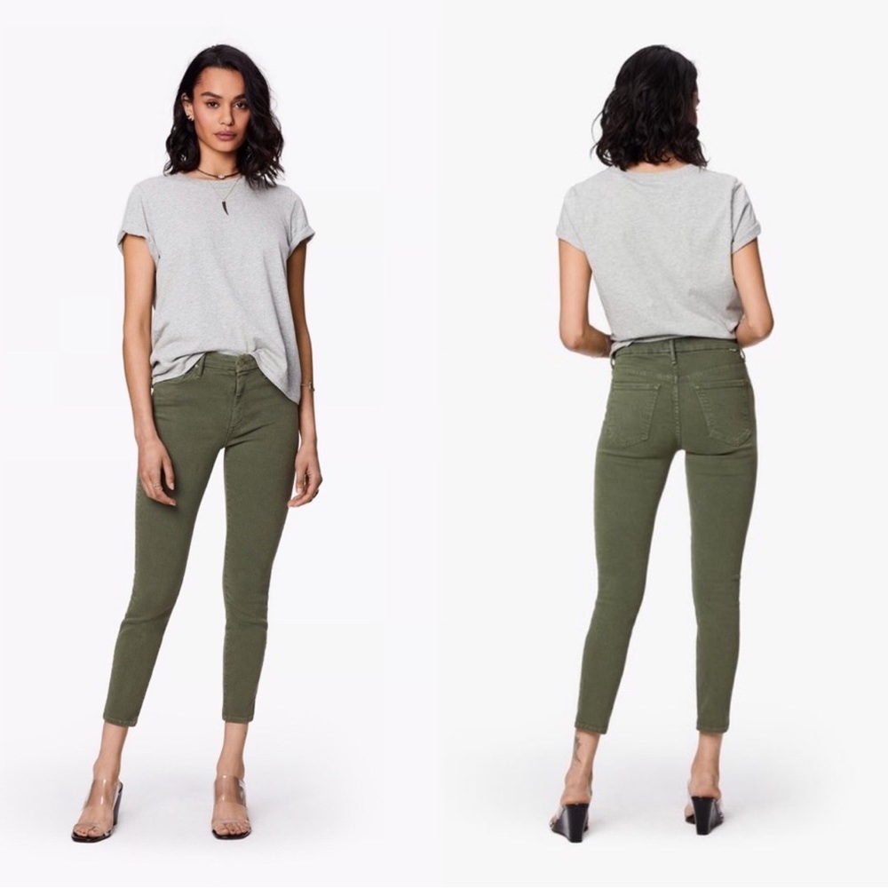 MOTHER Olive Green Cropped Skinny Jeans